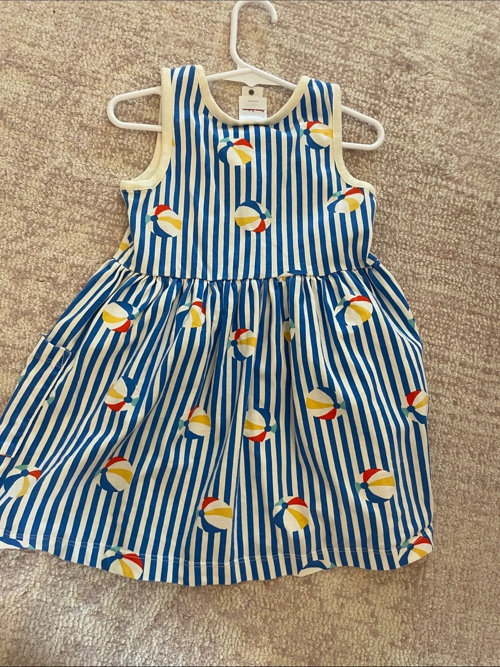 Hanna Andersson Blue and White Striped Beach Ball Tank Dress